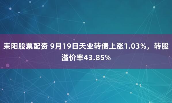 耒阳股票配资 9月19日天业转债上涨1.03%，转股溢价率43.85%
