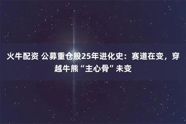 火牛配资 公募重仓股25年进化史：赛道在变，穿越牛熊“主心骨”未变