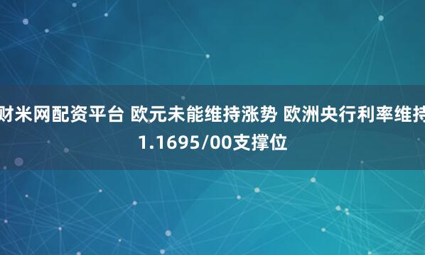 财米网配资平台 欧元未能维持涨势 欧洲央行利率维持1.1695/00支撑位